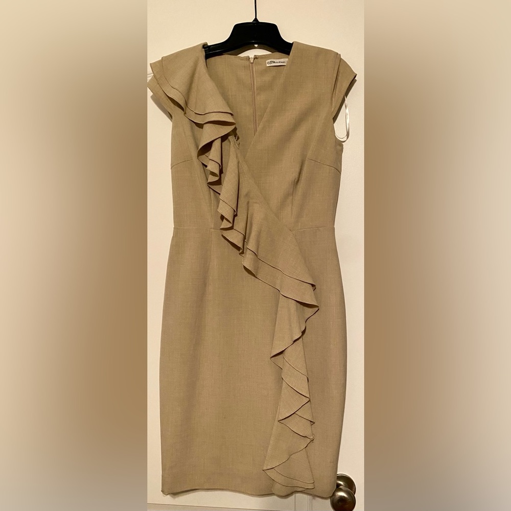 Tan ruffle detail suit dress